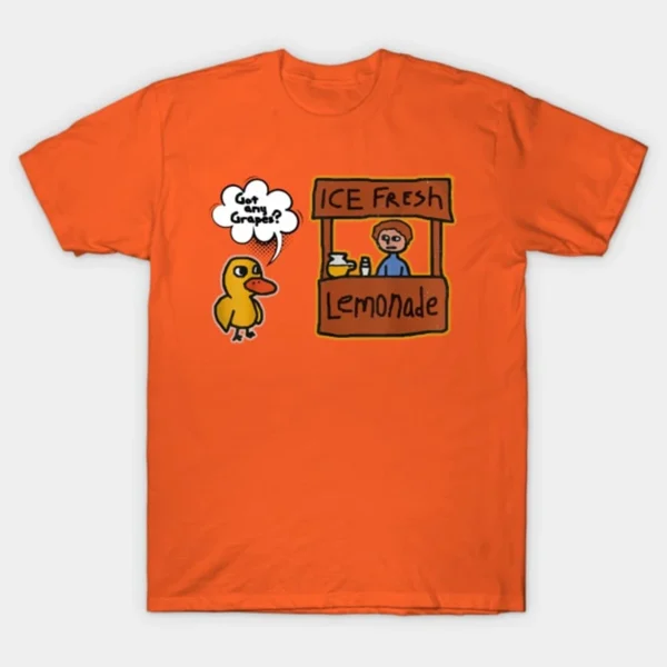 Funny "Got Grapes?" lemonade graphic t-shirt.