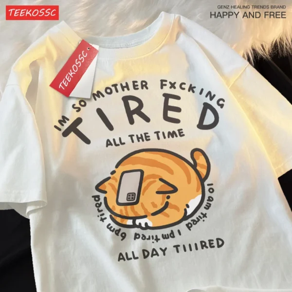 Orange Cat Tired Head Hugging T-Shirt