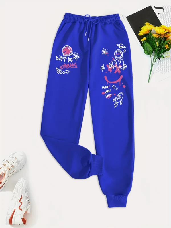 Women's casual graffiti print drawstring sweatpants with pockets
