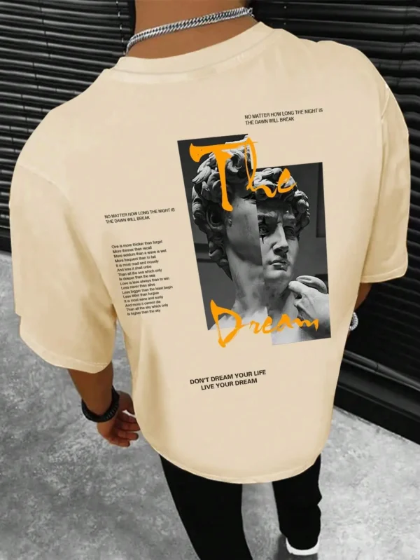 Man wearing the 'Live Your Dream' quote graphic tee in 100% cotton