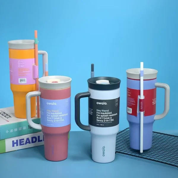 Owala Free Sip 40 oz Insulated Stainless Steel Tumbler with carry loop.