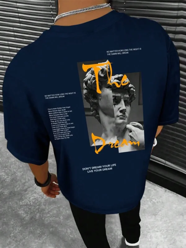 Man wearing the 'Live Your Dream' quote graphic tee in 100% cotton