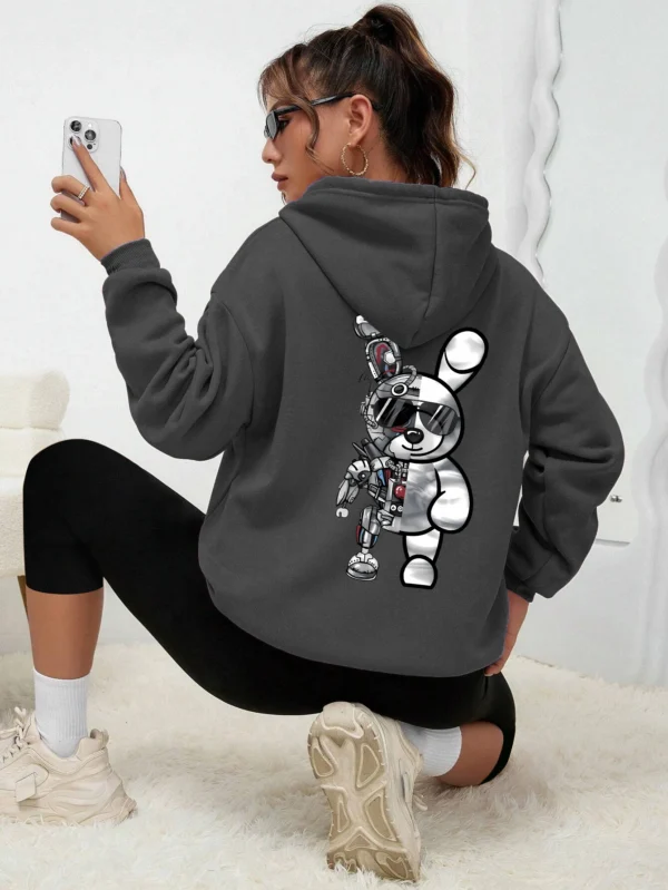 Women's Robot Rabbit Cartoon Print Fleece Hoodie