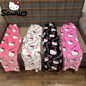 Women's soft flannel pajama pants with a cute all-over Hello Kitty character pattern print.