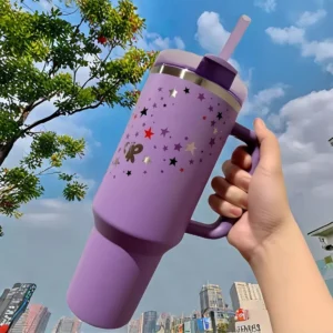 40oz stainless steel insulated tumbler cup with handle and straw