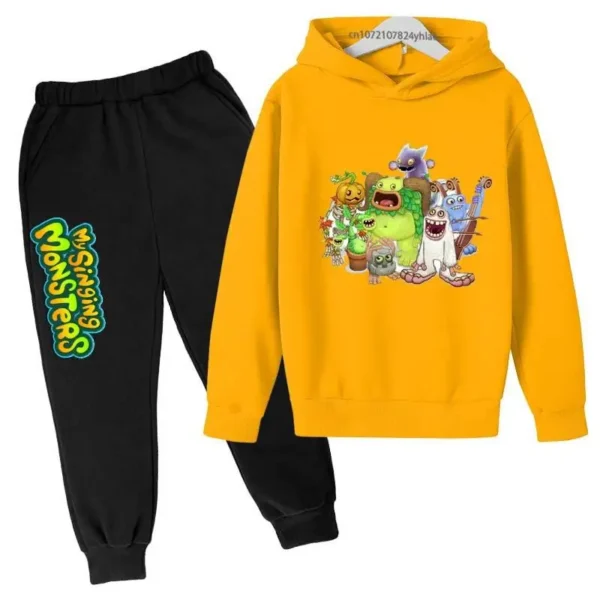 Kids My Singing Monsters tracksuit set featuring character print hoodie and matching pants for boys and girls ages 3-14. ```