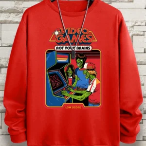 Retro "Video Games Rot Your Brains" comics hoody for men.