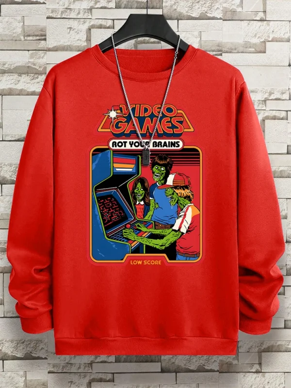 Retro "Video Games Rot Your Brains" comics hoody for men.