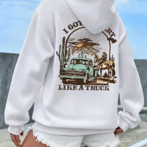 Women's casual streetwear hoodie with graphic print and warm faux fur lining - Autumn/Winter style. ```