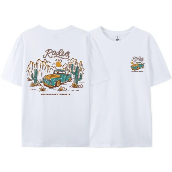 Rodeg Western Love Desert Men's Cotton T-Shirt - Breathable Summer Streetwear