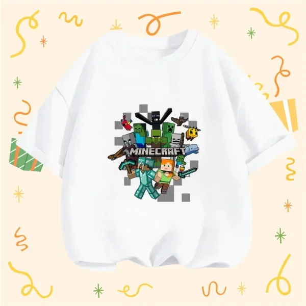 Kids' long sleeve O-neck T-shirt with Minecraft character graphic print. Unisex children's gaming top.
