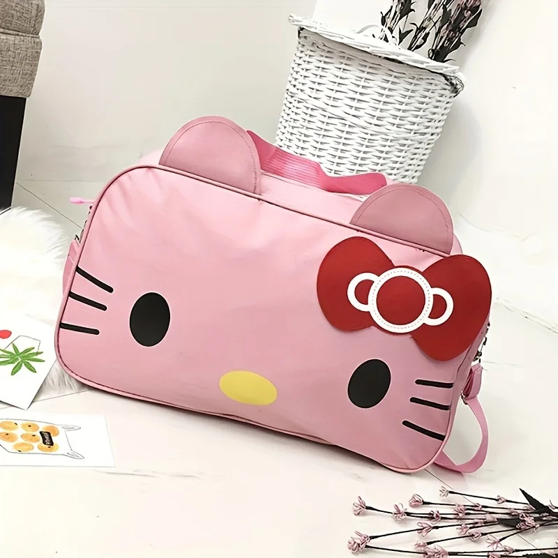 MINISO Hello Kitty large capacity Oxford travel duffel bag for women's short trips and sports.