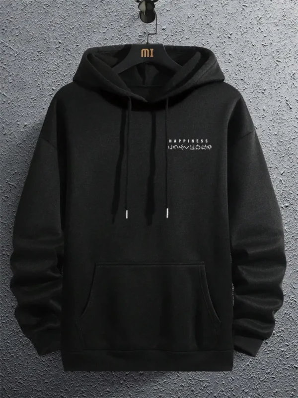 Men's casual loose fit fleece hoodie sweatshirt with a Japanese cartoon graphic print on the front.