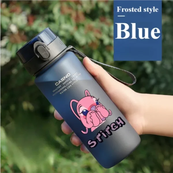 Large 1000ML clear plastic water bottle with blue Stitch and pink Angel Lilo & Stitch cartoon characters design. Portable drink cup.