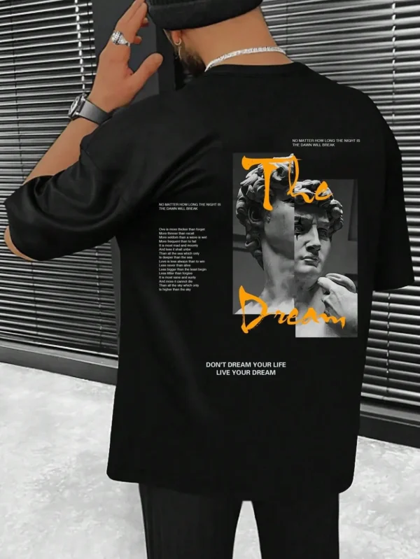 Man wearing the 'Live Your Dream' quote graphic tee in 100% cotton