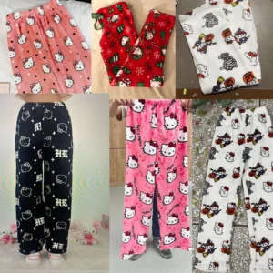 Women's Hello Kitty flannel pajama set in [Main Color e.g.