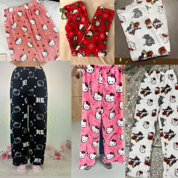 Women's Hello Kitty flannel pajama set in [Main Color e.g.