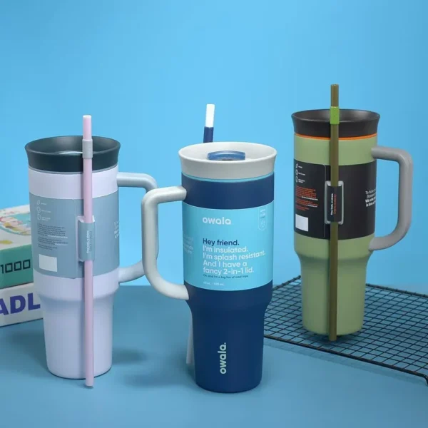 Owala Free Sip 40 oz Insulated Stainless Steel Tumbler with carry loop.
