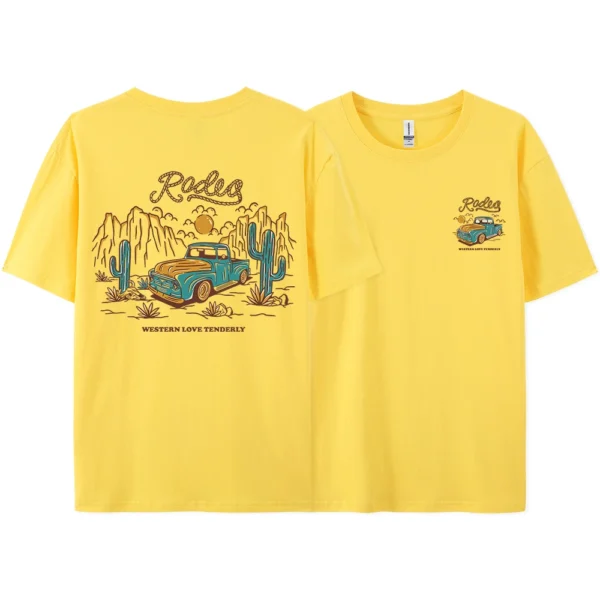 Rodeg Western Love Desert Men's Cotton T-Shirt - Breathable Summer Streetwear
