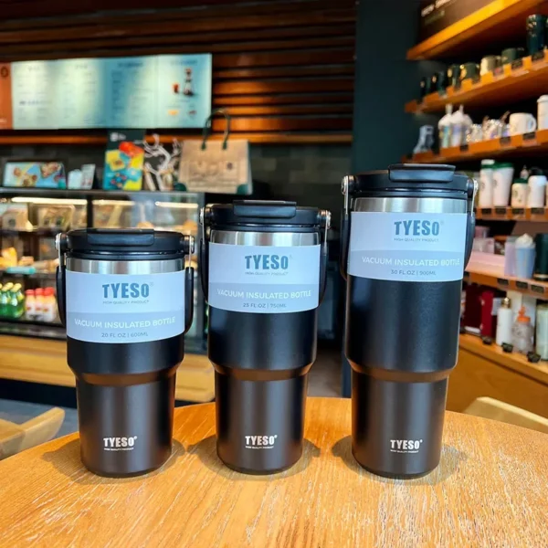 Tyeso insulated stainless steel travel coffee mug thermos bottle in metallic finish