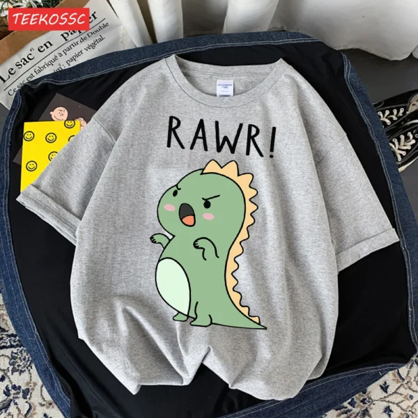 Women's regular fit short sleeve t-shirt with a fierce cartoon dinosaur print on the front.