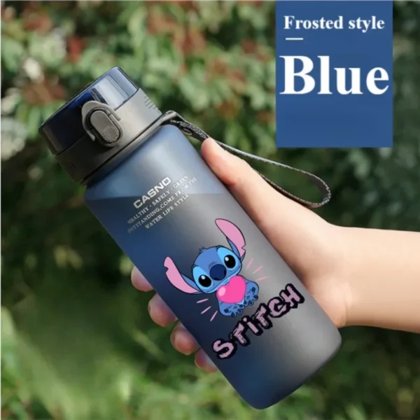 Large 1000ML clear plastic water bottle with blue Stitch and pink Angel Lilo & Stitch cartoon characters design. Portable drink cup.