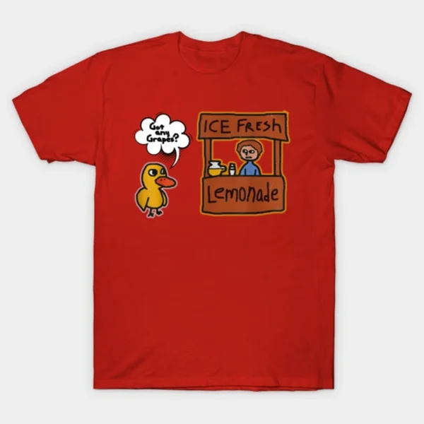 Funny "Got Grapes?" lemonade graphic t-shirt.