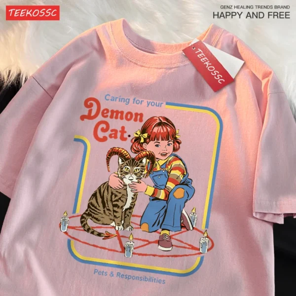 Demon Cat graphic t-shirt for men