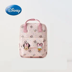 Official Disney Minnie Mouse mini backpack for toddlers and preschoolers - pink and red cartoon design with embossed character.