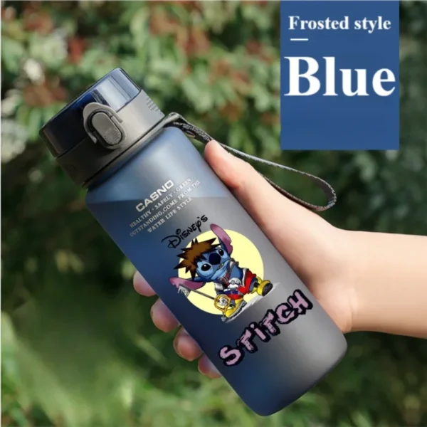 Large 1000ML clear plastic water bottle with blue Stitch and pink Angel Lilo & Stitch cartoon characters design. Portable drink cup.