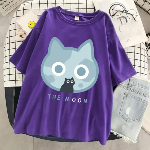 Women's oversized moon cat graphic t-shirt