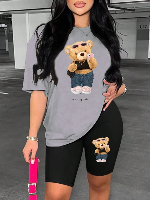 Cute Plush Bear Women's Two-Piece Short Set