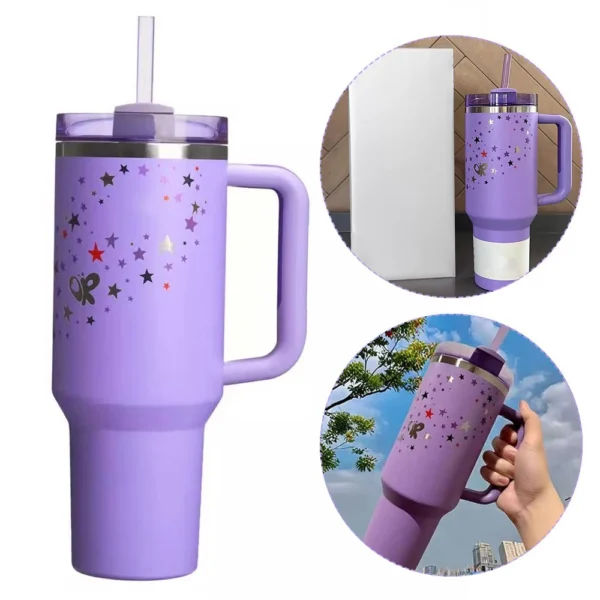 40oz stainless steel insulated tumbler cup with handle and straw