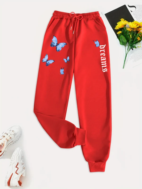 Women's butterfly print hip hop sweatpants for autumn/winter.