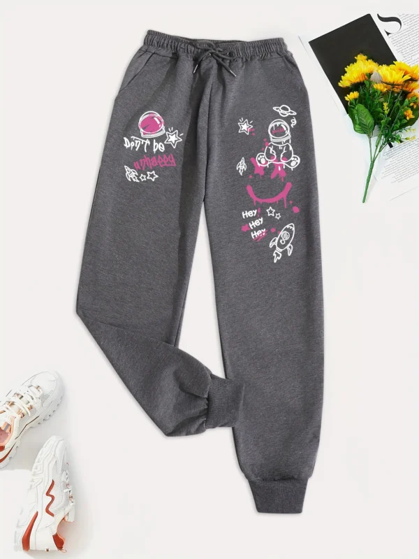 Women's casual graffiti print drawstring sweatpants with pockets