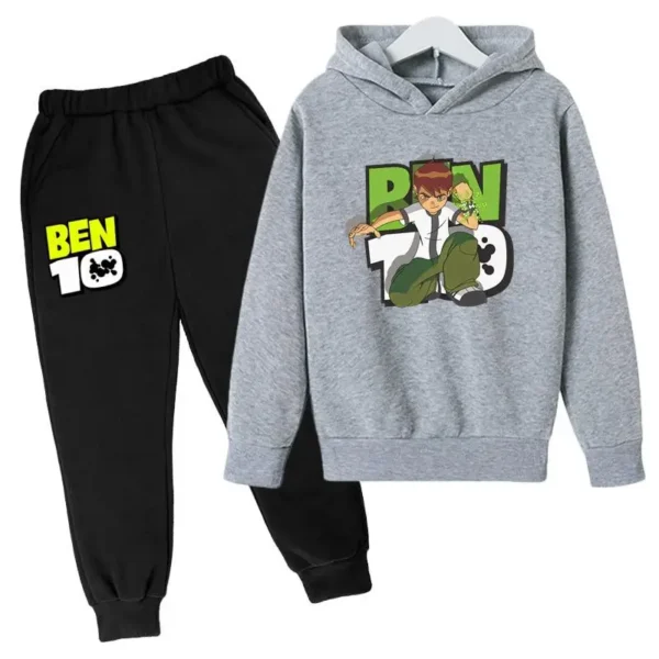 Ben 10 kids cartoon print tracksuit set with pullover hoodie and pants for boys and girls aged 2-13.