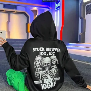 Women's black oversized skull print hoodie