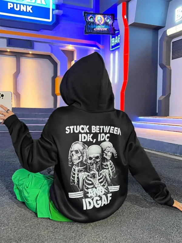 Women's black oversized skull print hoodie