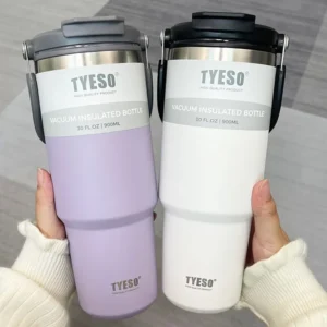Tyeso insulated stainless steel travel coffee mug thermos bottle in metallic finish