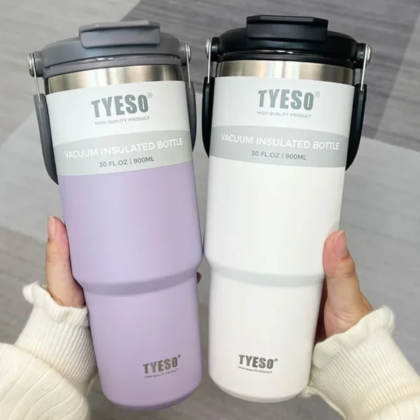 Tyeso insulated stainless steel travel coffee mug thermos bottle in metallic finish