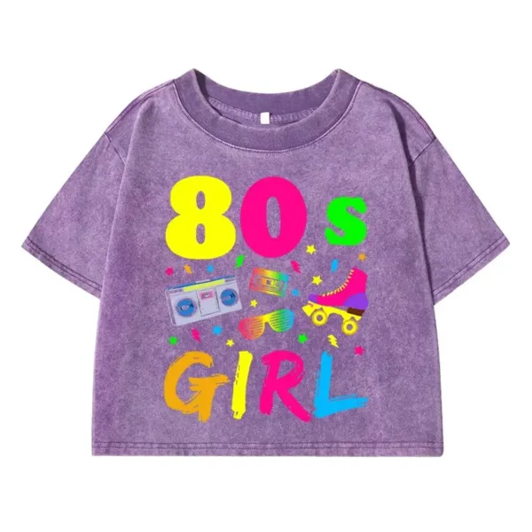 Women's 80s inspired colorful print cropped t-shirt