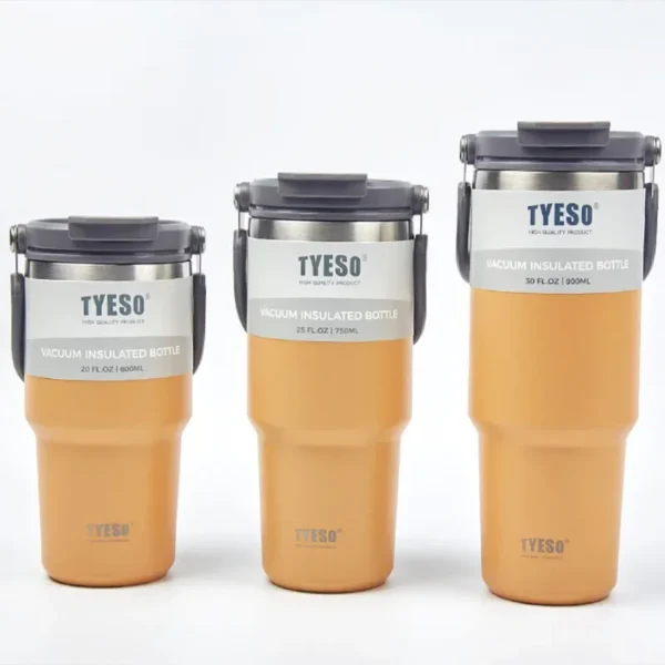 Tyeso insulated stainless steel travel coffee mug thermos bottle in metallic finish