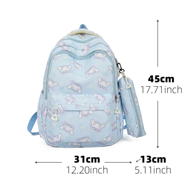 Official MINISO Cinnamoroll large capacity blue & white nylon backpack for kids and students featuring the cute Sanrio character.