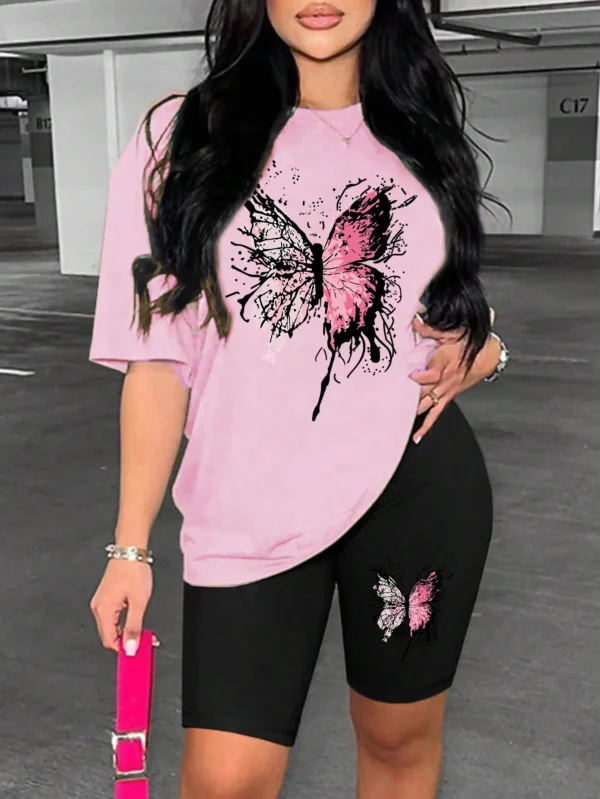 Women's soft butterfly print short sleeve top and matching shorts pajama set.