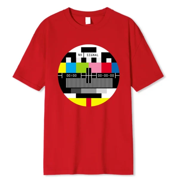 Men's oversize black cotton t-shirt featuring a white geometric 'No Signal' screen print graphic on the chest.