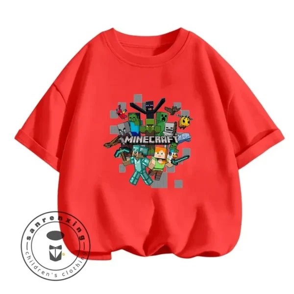 Kids' long sleeve O-neck T-shirt with Minecraft character graphic print. Unisex children's gaming top.