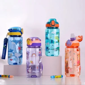 Colourful 600ml kids water bottle with dinosaur print