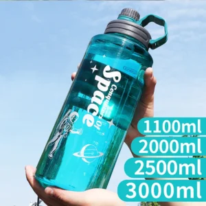 Large 2L/3L BPA-free Tritan water bottle with filter.