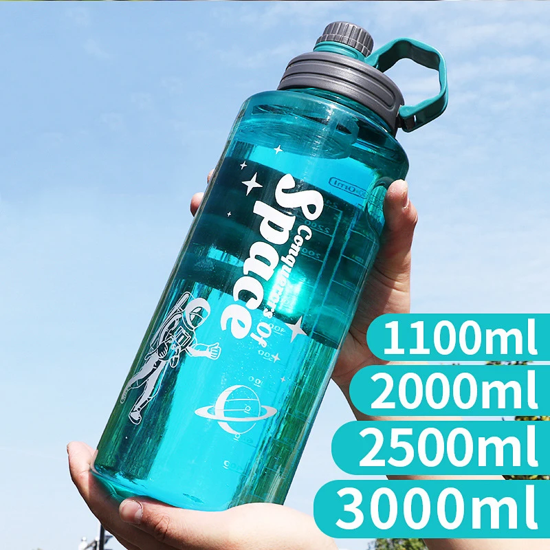 Large 2L/3L BPA-free Tritan water bottle with filter.