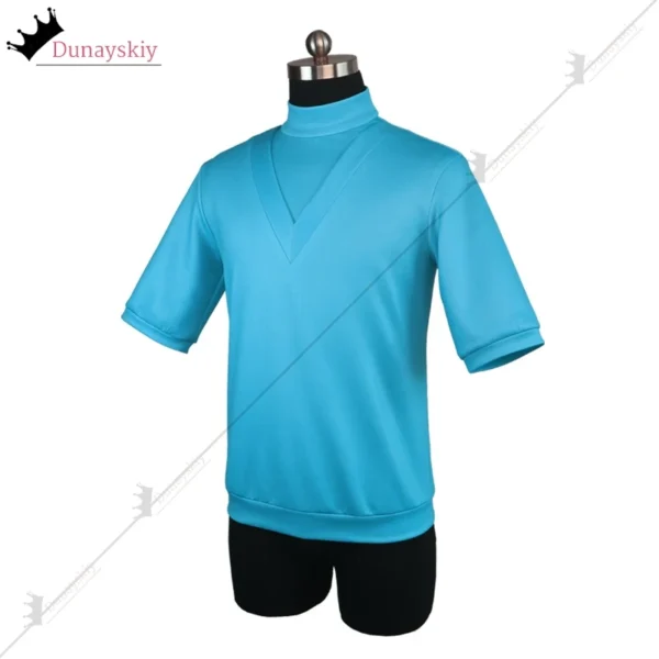 Blue V-neck short-sleeve t-shirt resembling Steve's outfit from Minecraft